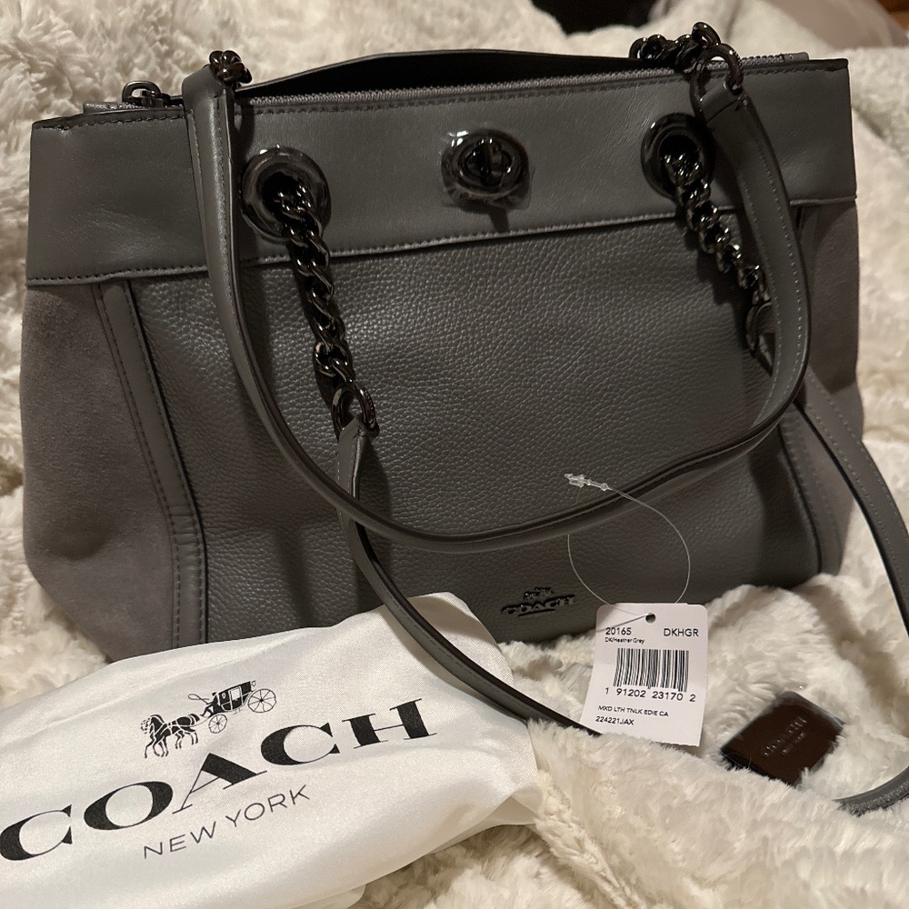 Coach Edie Ladies Medium Leather & Suede Carryall Handbag NWT